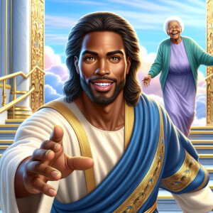 Create a 3-D Realistic image of a handsome African-American Jesu...