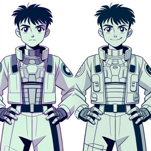 1990s anime screencap, girl a plugsuit, standing with hands on h...