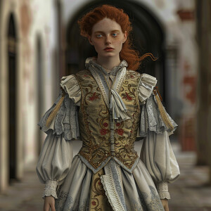 Create a photorealistic image of a light ginger-haired model wal...