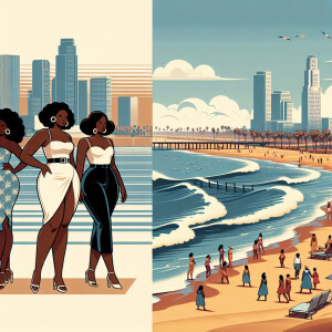 Black women with attractive, curvy shapes are standing beside m...