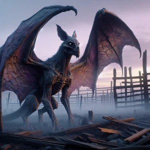 A lone, weathered chupacabra, rendered in ultra-realistic 3D, po...
