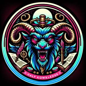 "Create a circular logo design featuring a demonic character wit...