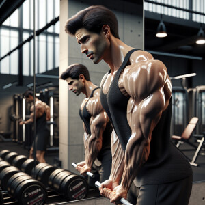 Create a 3D Ultrahigh hyper realistic picture of a guy flexing h...