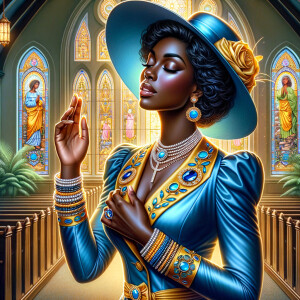 A spiritually enriching illustration portrays an African America...