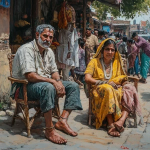 Hyperrealism art style,a muscular beefy dangerous sweaty village...