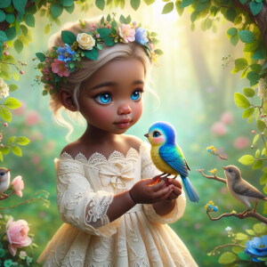 A magical scene featuring a light-skinned African-American toddl...