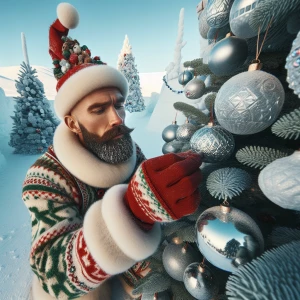 Christmas image set in the North Pole A Caucasian man with a buz...