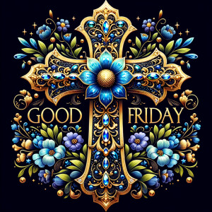 Create an image of a majestic cross, larger in size, with a harm...