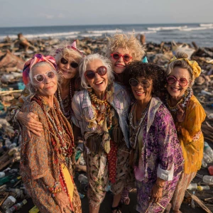 A group of stylish, middle-aged aunties, with radiant, sun-kisse...