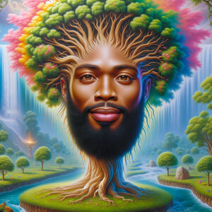 A hyper-realistic 3-D oil painting depicting a tree integrated w...