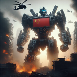 China as a transformer character, flag of China embedded on the...