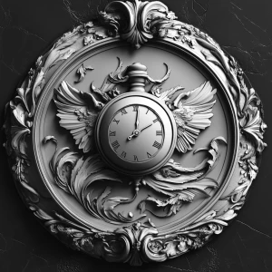 Design a high-contrast grayscale 3d bas relief of a ticking time...