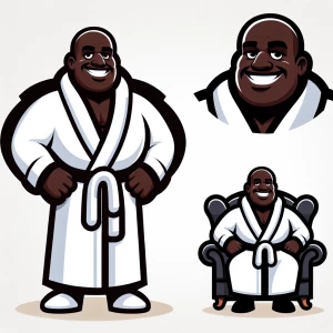 Can you make a logo illustration of A fat bald black rich guy we...
