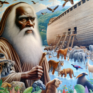 A close-up and detailed wall painting focusing on Noah, depicted...