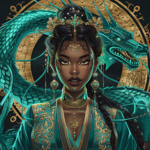 Create a full-body illustration of an Empress embodying a blend...