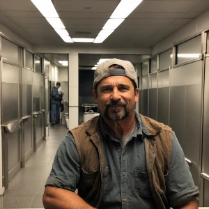 The trucker showing off at the rest area restroom