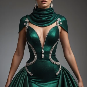 Full reveal of the woman’s outfit: haunted hunter green cowl-nec...