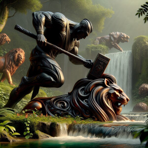 "A detailed 3D scene featuring a powerful figure named 'Venom' c...