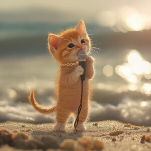 orange kitten with a cute face with black eyes standing like a h...
