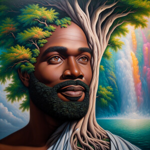 A hyper-realistic 3-D oil painting depicting a tree integrated w...