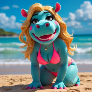 A glamorous anthropomorphic female hippopotamus character, plush...