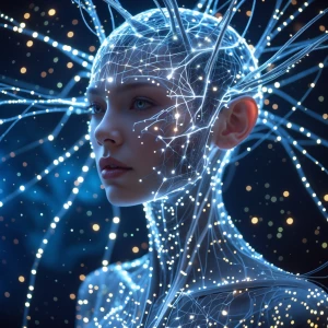 A luminous neural network, intricately woven with shimmering thr...