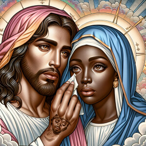 Ensure that the image distinctly represents both Jesus Christ an...