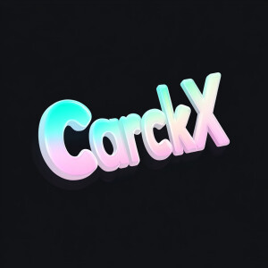 text logo "CarckX", white and gradient colors. black background...