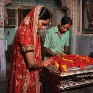 A indian funeral in big rajasthani haveli,a 47 year old woman st...