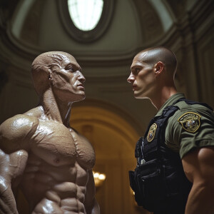 Lifesize digital photography portrait of young fit muscled age 2...