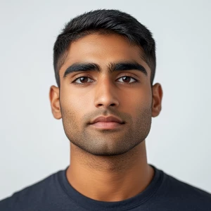 Generate an image of a 22-year-old Indian American man with a cl...