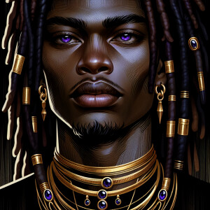African American man, dreadlocks, powerful,measured, look of ind...