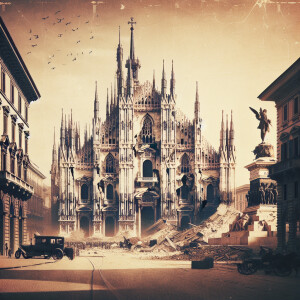 An ole ultra real picture of A damaged Milan Cathedral following...