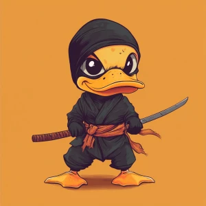 cute ninja duck in meme style
