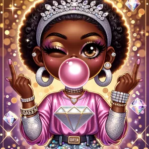 “Front-view illustration of an African American chibi-style woma...