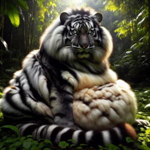 A extremely furry pregnant tiger that is pitch black