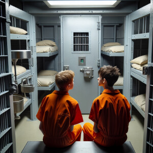 Two Caucasian Male juvenile inmates about 13 to 16 years old are...