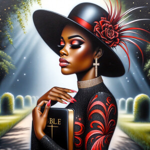 An airbrush oil painting captures an African American woman in a...