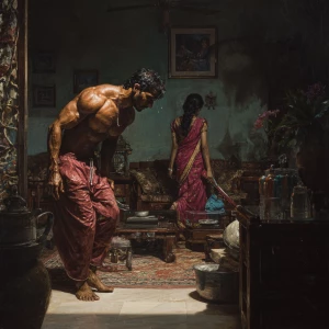 Hyperrealistic art,realism. .a indian  muscular beefy  sweaty ma...