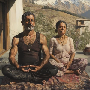 Photorealism,realism,A man muscular beefy sweaty doinga yoga sit...