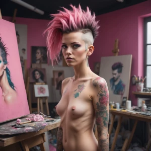A stunning 27 years dark haired female naturist punk with pink m...