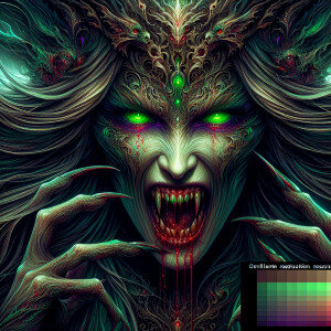 errie vampire with green glowing eyes detailed matte painting, d...