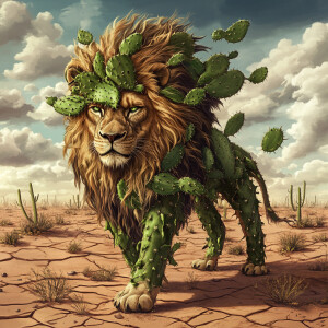 Create an illustration of a mythical creature that combines feat...