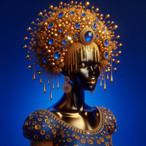 Create a 3-D realistic, elegant figure against a vivid royal blu...