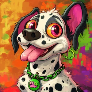 Create an image of a cartoon-style anthropomorphic dog. The dog...