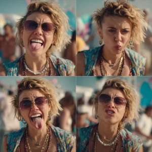 Miley Cyrus acting playfully and making funny faces at a lively...