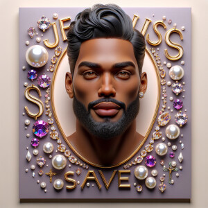 A 3D realistic artwork featuring the phrase 'Jesus Saves' adorne...