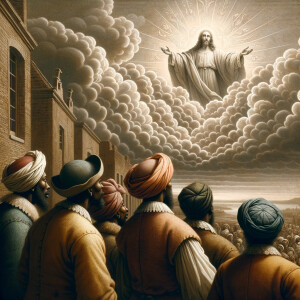 Slaves from the 1600s looking up at a cloud formation, the cloud...
