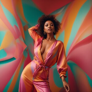 Create an image of a beautiful, realistic-looking woman striking...