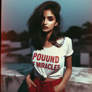 Generate a faded color film photograph of a stunningly beautiful...